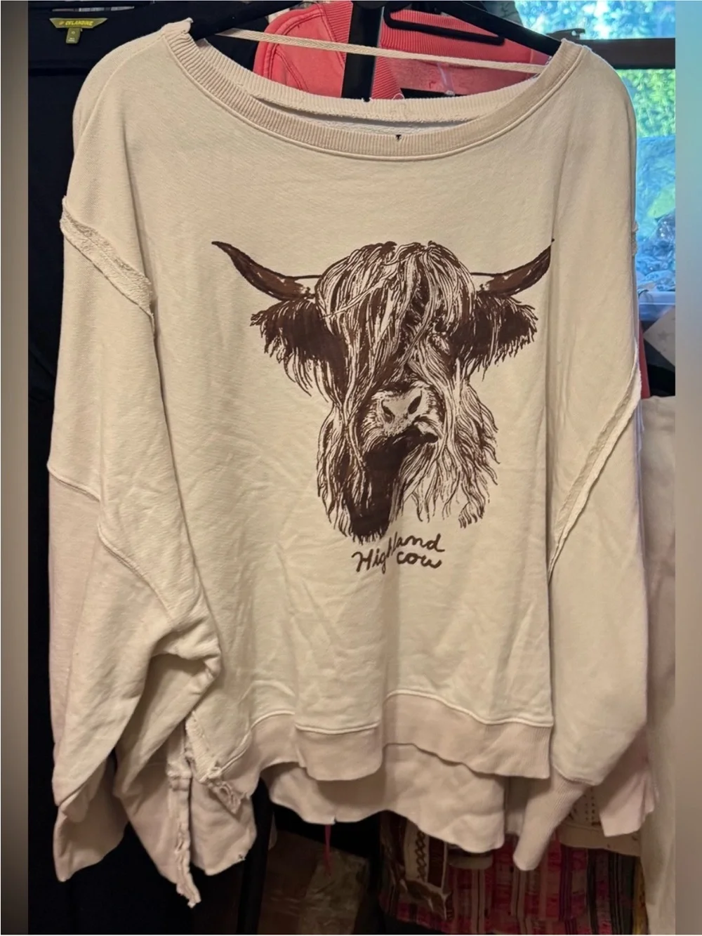 NWOT Free People We The Free Graphic Camden Pullover - highland cow combo - XS